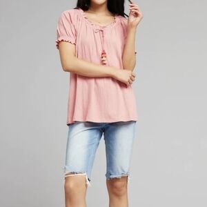 DownEast Coral Pink Blouse with Tassels